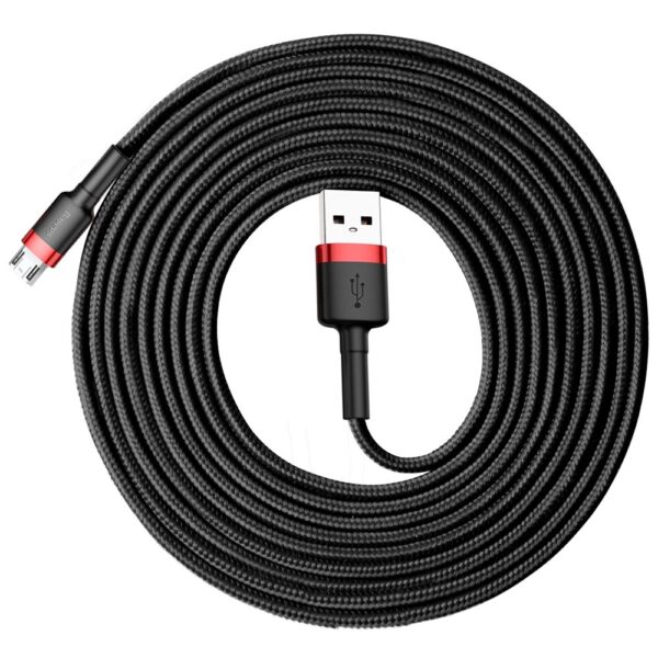 Baseus Cafule Cable Durable Nylon Braided Wire micro USB QC3.0 2.4A 3M black-Red (CAMKLF-H91)- 90 Days Warranty