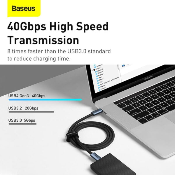 Baseus Thunderbolt 4 USB4 Full-Featured 8K Video 40Gbps Premium Cable Type-c to Type-c 100W 1M P10311803111-00 - Image 3