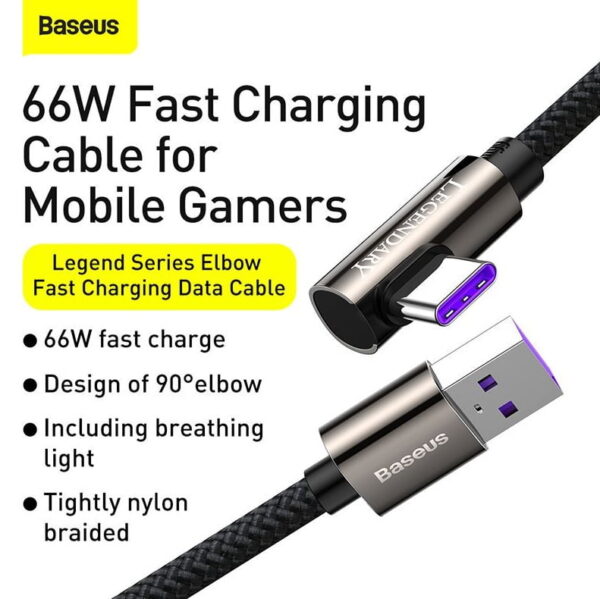 Baseus CATCS-C01 Legend Series Elbow Fast Charging Data Cable USB to Type-C 66W 2m Black - Image 4