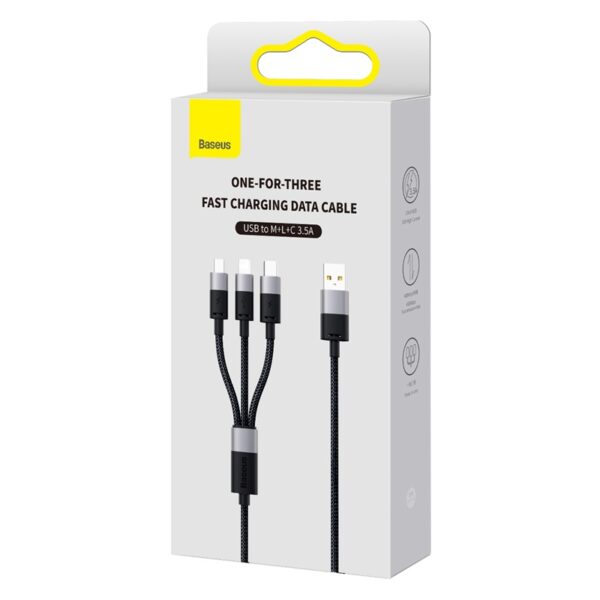 Baseus Short Cable StarSpeed 3in1 Fast Charging Data Cable USB to Micro Type-C Lightning  3.5A 0.6m Black  P10319900111-00 - Image 2
