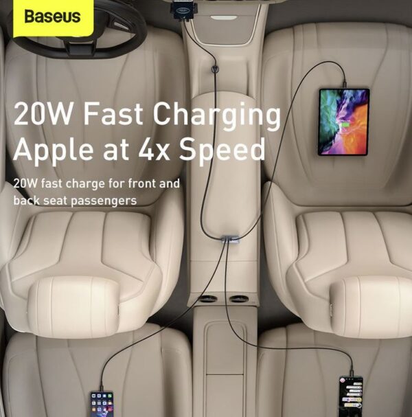 Baseus Car Charger Share Together PPS multi-port Fast charging car charger with extension cord 120W 2x USb 2X Type-C Gray CCBT-A0G - Image 5