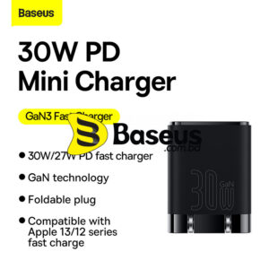 Baseus Adapter GaN3 Fast Charger 1C 30W CN Black 2022 New Version
