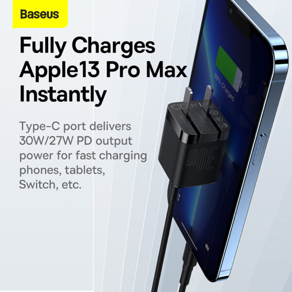 Baseus Adapter GaN3 Fast Charger 1C 30W US PLUG Black 2022 New Version CCGN010201 - Image 2