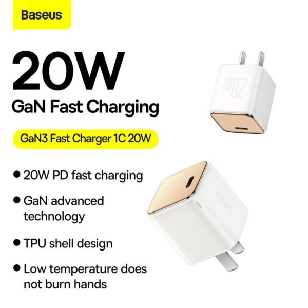 Baseus GaN3 Fast Charger 1C 20W For Iphone 14 13 12 11  Series Google Samsung  CN White CCGN020002