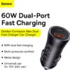 Baseus Car Charger 60W Golden Contactor Max Dual Fast Charger 1usb 1Type-C Output   Black CGJM000113