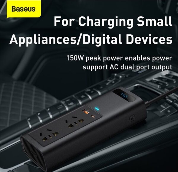 Baseus In-car Inverter 150W 220V CN EU Ports  Black CRNBQ-A01 - Image 4