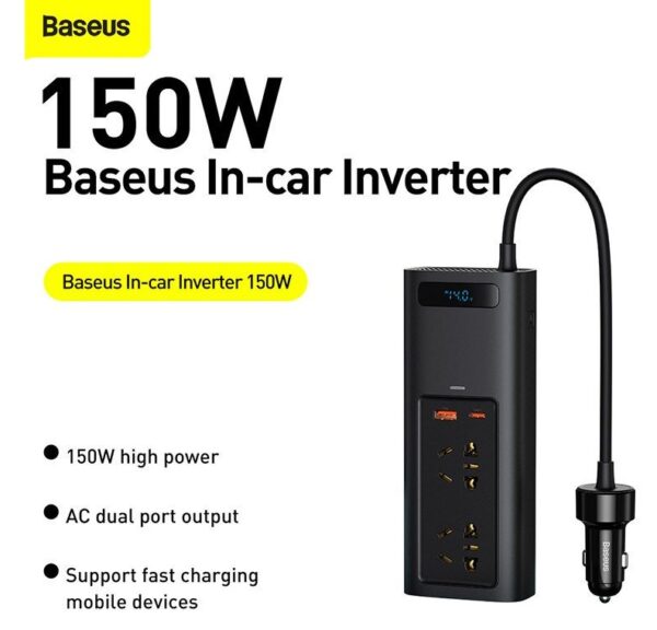 Baseus In-car Inverter 150W 220V CN EU Ports  Black CRNBQ-A01