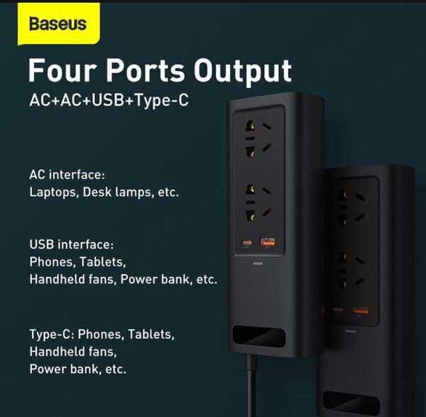 Baseus In-car Inverter 150W 220V CN EU Ports  Black CRNBQ-A01 - Image 2