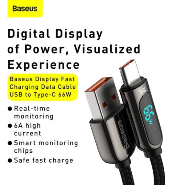 Baseus Display Fast Charging Data Cable USB to Type-C 66W Black CASX020001 1m - Image 5