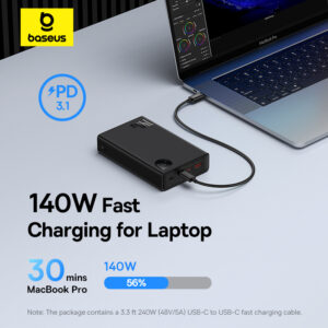 [Premium] Baseus Power Bank Adaman  140W 24000mAh With  240W Type-c Cable For Laptop Mobile Macbook  P10021508113-00