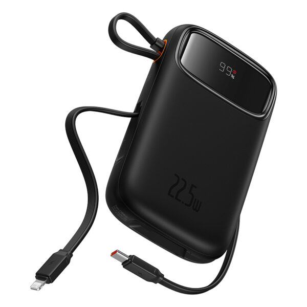 BASEUS Power Bank 22.5W 10000mAh Built-In Lightning & Type-c Cable Qpow 2 Digital Display Fast Charging Power Bank Black -P10055003113-00 - Image 4