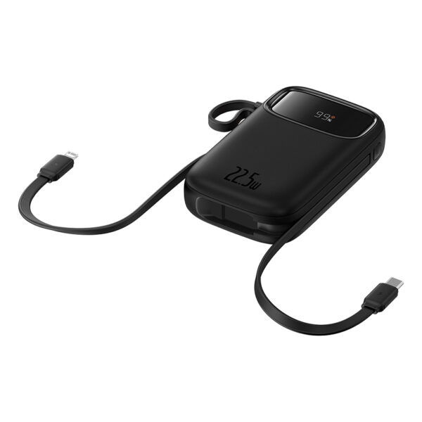 BASEUS Power Bank 22.5W 10000mAh Built-In Lightning & Type-c Cable Qpow 2 Digital Display Fast Charging Power Bank Black -P10055003113-00 - Image 5