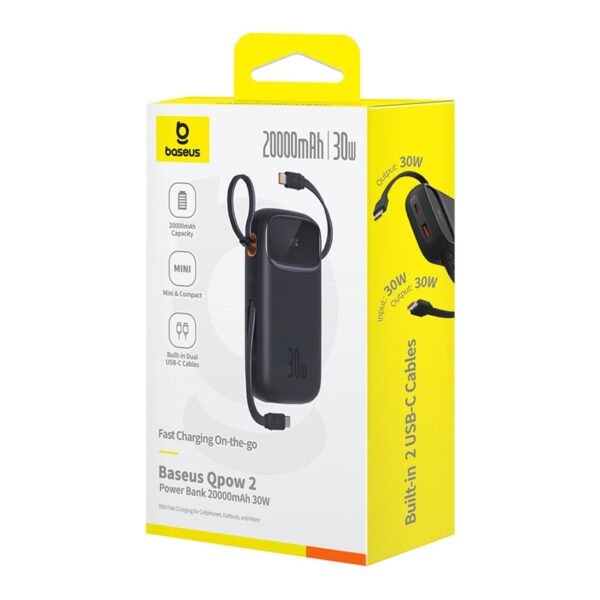 Baseus Power Bank 30W 20000mAh  QPow 2 With 2X Built-in Type-c Cable For Iphone 15 Samsung Google Pixel Oneplus Huawei Oppo P10055009113-00 - Image 3