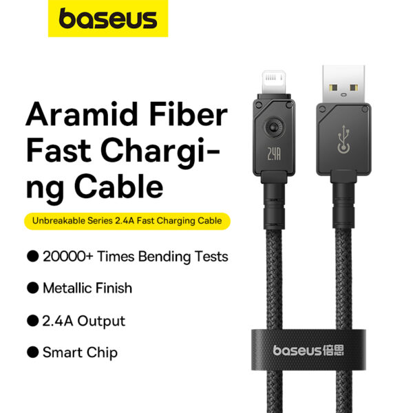 Baseus Cable USB to Lightning Cable For Iphone 11 12 13 14 Series 20W  Premium Unbreakable Series 1m Cluster Black P10355802111-00