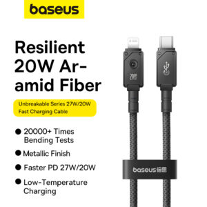 Baseus Cable Premium Unbreakable Series Fast Charging Data Cable Type-C to Lightning For Iphone 11 12 13 14 Series 20W 1m Cluster Black P10355803111-00