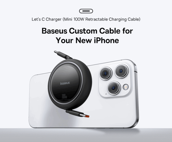 Baseus Cable 60W Free2Pull Retractable Mini Type-c To Type-c Cable Fast Charging 1m Cluster Black P10364500111-01 - Image 2