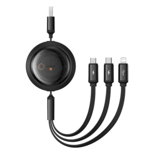 Baseus Retractable Cable Free2Draw Crystal Fast Charging  USB to Micro Lightning Type-c 3.5A 1.1m Cluster Black P10368700111-02
