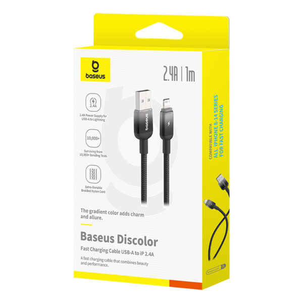 Baseus  Cable USB  to Lightning 20W Discolor Series For Iphone 14 13 12 11 x BLACK 2M P10374900111-01 - Image 2