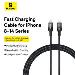Baseus  Cable Type-c to Lightning 20W PD  Discolor Series For Iphone 14 13 12 11 x BLACK 1M P10374901111-00