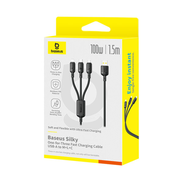 Baseus Silky One-for-Three Fast Charging Cable USB-A to Micro Lightning Type-c 100W 1.5m Cosmic BlackP10377705123-00 - Image 5
