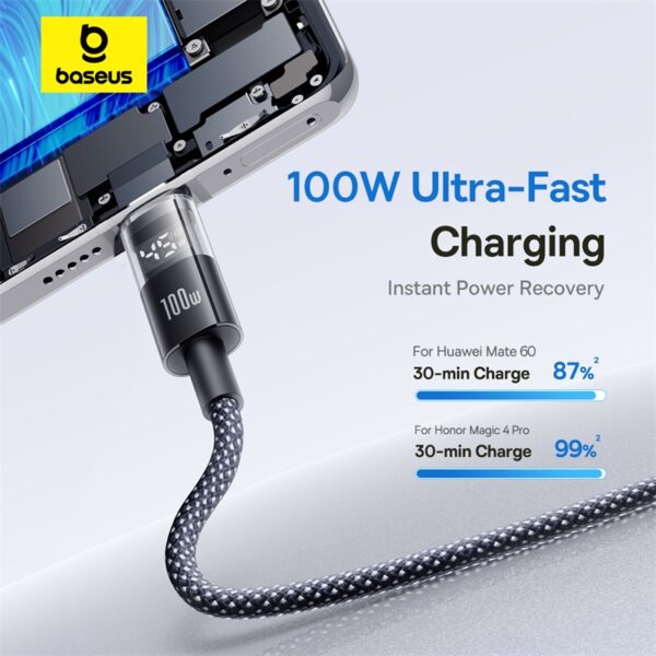Baseus Display 2 USB to Type-C 100W Cable For Iphone 15 16 Samsung S25 S24  Pixel Macbook 1m P10382701121-00 - Image 2