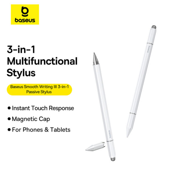 Baseus Universal Stylus For IPAD TAB Android Smooth Writing III 3-in-1 Passive Stylus Magnetic Version Moon White P80080801211-00