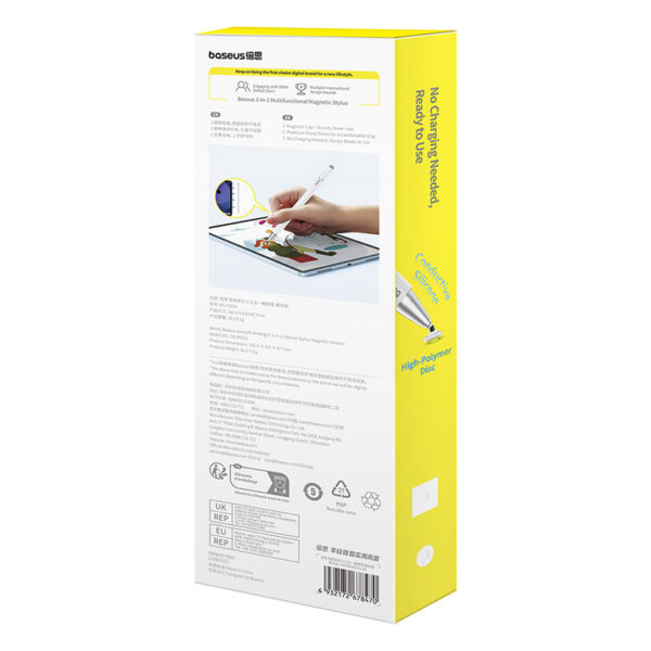 Baseus Universal Stylus For IPAD TAB Android Smooth Writing III 3-in-1 Passive Stylus Magnetic Version Moon White P80080801211-00 - Image 6