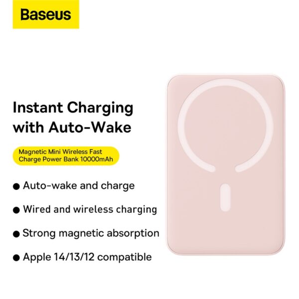 Baseus Magsafe 10000mAh Magnetic Wireless Fast Charge Power Bank 20W With 60W Type-C Cable  - Pink PPCX030004