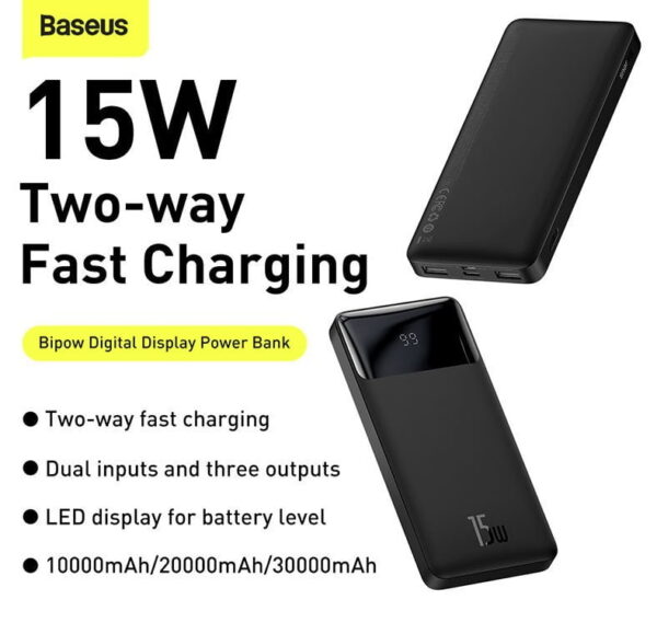 Baseus Bipow Digital Display Fast Charging  Power bank 10000mAh 15W Black PPDML-I01 - Image 7