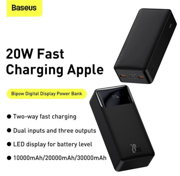 Baseus PPDML-N01 Bipow Digital Display Power bank 30000mAh 20W Black - Image 2