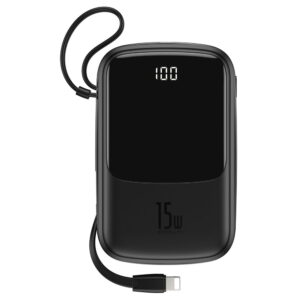 Baseus Q pow power bank 10000mAh 3A 15W  With built in Lightning cable black