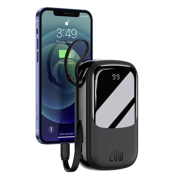 Baseus Power Bank 20000mAh Qpow Digital Display 20W  Iphone Lightning Cable Black PPQD-H01