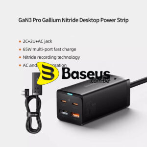 Baseus Charger GaN3 pro 65W desktop fast charge Patch panel charging head 2C 2A AC jack black PSZM000001