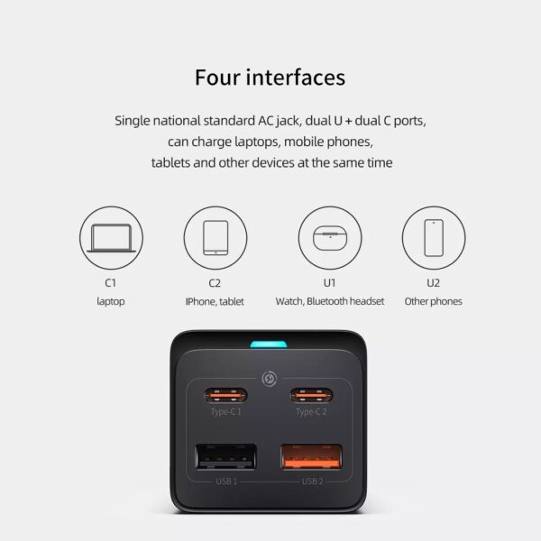 Baseus Charger GaN3 pro 65W desktop fast charge Patch panel charging head 2C 2A AC jack black PSZM000001 - Image 4