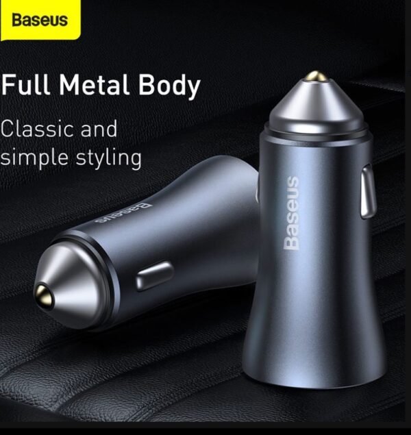 Baseus Car Charger Golden Contactor Pro Dual Quick Charger U+C 40W With Type-C to Lightning For Iphone Data Cable 1m Black Dark Gray TZCCJD-B0G - Image 3
