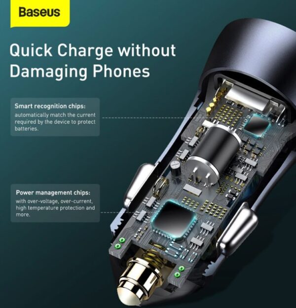 Baseus Car Charger Golden Contactor Pro Dual Quick Charger U+C 40W With Type-C to Lightning For Iphone Data Cable 1m Black Dark Gray TZCCJD-B0G - Image 7
