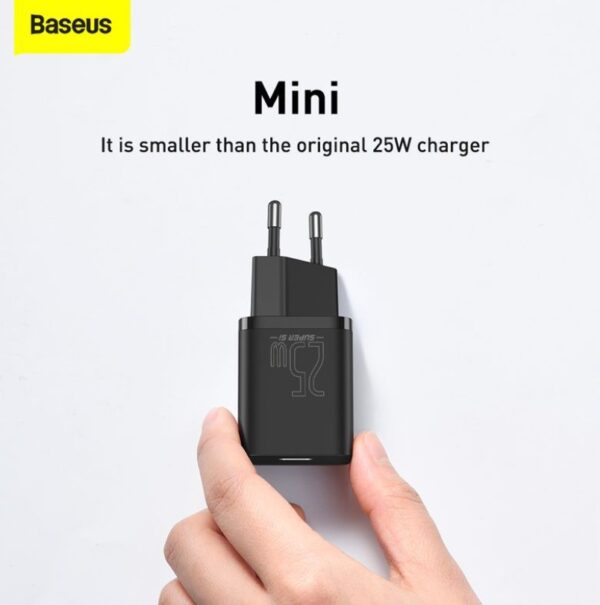 Baseus Charger 25W Super Si Quick Adapter 1C  EU Sets Black With Type-C to Type-C Cable 3A 1m Black TZCCSUP-L01 - Image 5