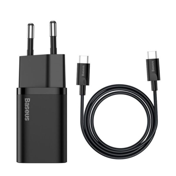 Baseus Charger 25W Super Si Quick Adapter 1C  EU Sets Black With Type-C to Type-C Cable 3A 1m Black TZCCSUP-L01 - Image 3