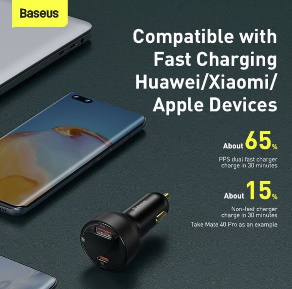Baseus Superme Digital Display PPS 65W+30W Dual Quick Car Charger  CCZX-01 - Image 7