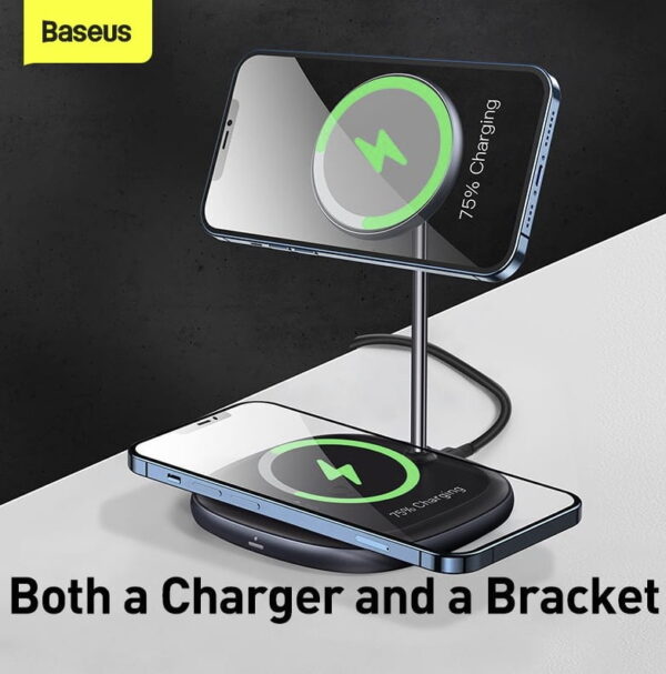 Baseus Swan 2-in-1 Wireless Magnetic Charging Bracket 20W Quick Charger 12V 2A  With USB For type-C 3A 1m Black - Image 3