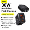 baseus compact quick charger 2u c three ports 30w travel power adapter cn plug