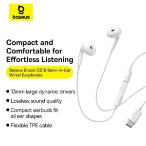 Baseus CZ19 Wired Earphone Type-c  For Iphone Samsung Google Pixel One Plus Moon White  A00182201213-00