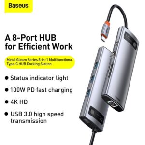 BASEUS Metal Gleam Series 8-in-1 Multifunctional Type-C HUB Docking Station CAHUB-CV0G - Dark Grey