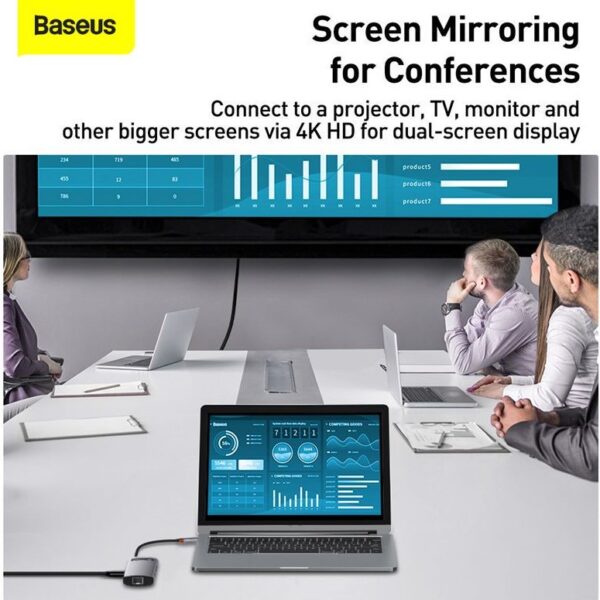 BASEUS Metal Gleam Series 8-in-1 Multifunctional Type-C HUB Docking Station CAHUB-CV0G - Dark Grey - Image 2