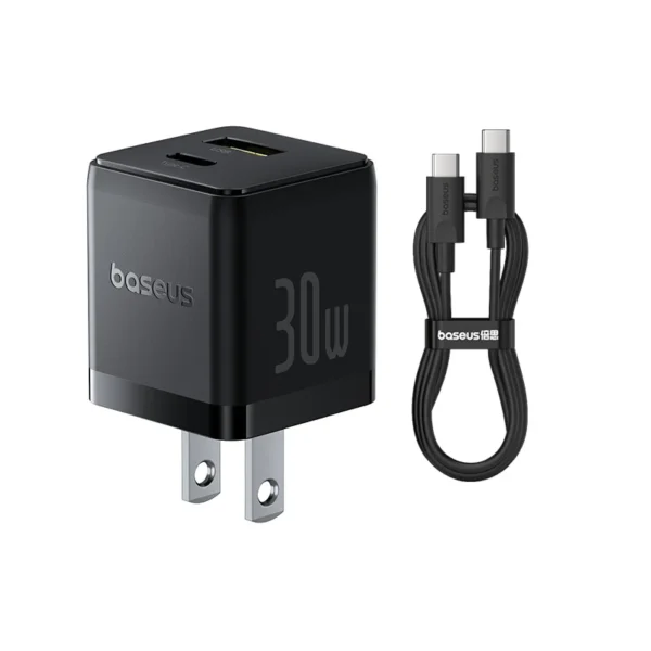 Baseus Charger Set Palm Series 30W Dual Output  PD  Fast Charger 1X USb 1x Type-c With 60W Type-c cable P1011160B113-01