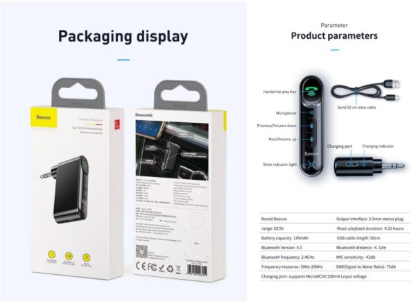 BASEUS Wireless Bluetooth AUX Audio Receiver - Image 2