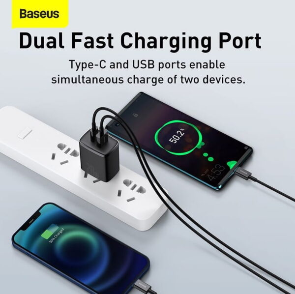 Baseus 20w charger CCXJ-01 Compact Super Quick Charger Dual Port U+C  CN/US Black - Image 5
