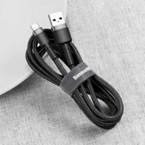 Baseus Cafule Cable Durable Nylon Braided Wire  USB Type-C QC3.0 3A 1M black-grey CATKLF-BG1