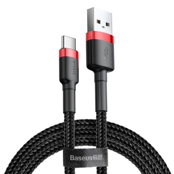 Baseus Cafule Cable Durable Nylon Braided Wire  USB-C QC3.0 2A 2M black-red (CATKLF-C91) -90 Days Replacement Warranty