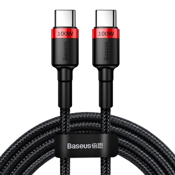 Baseus Cafule Type-C To Type-C 100W Nylon Braided Wire USB 20V 5A 2m PD 2.0 Cable Red black CATKLF-AL91 - Image 2